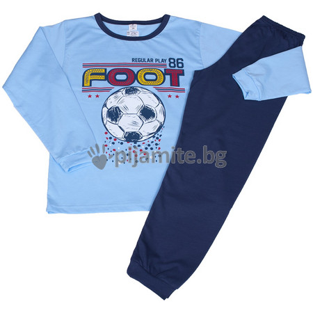 Детски пижами Пижами с дълъг ръкав Детско/юношеска пижама -100% пениран памук, Футбол (6-12г.) 154